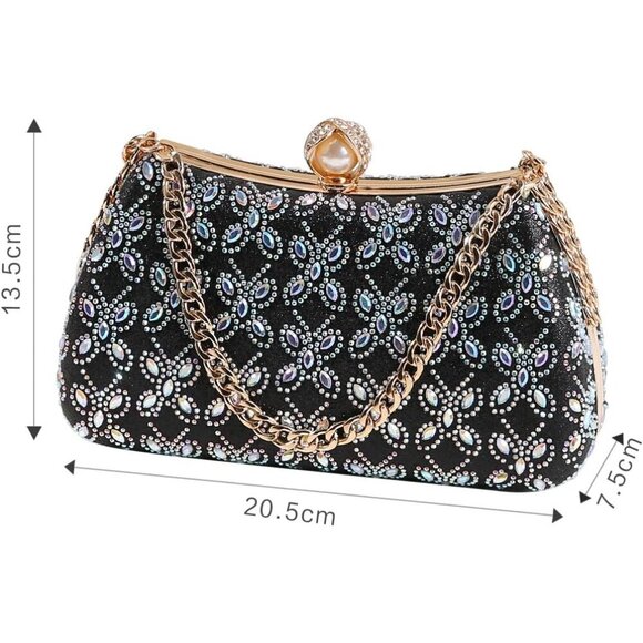 Women\'s Rhinestone Beaded Clutch Bag with Chain Handle for Evening or Party